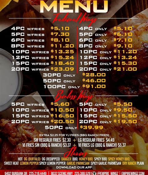 empire wingz menu